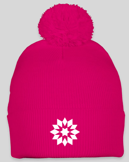 Embroidered Quilt Block Pom Beanie